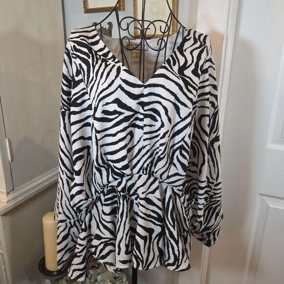 Flying Tomato Tops - FLYING TOMATO Women's Zebra‎ Dolman Sleeve Peplum Top Size Large Retro Glamorous